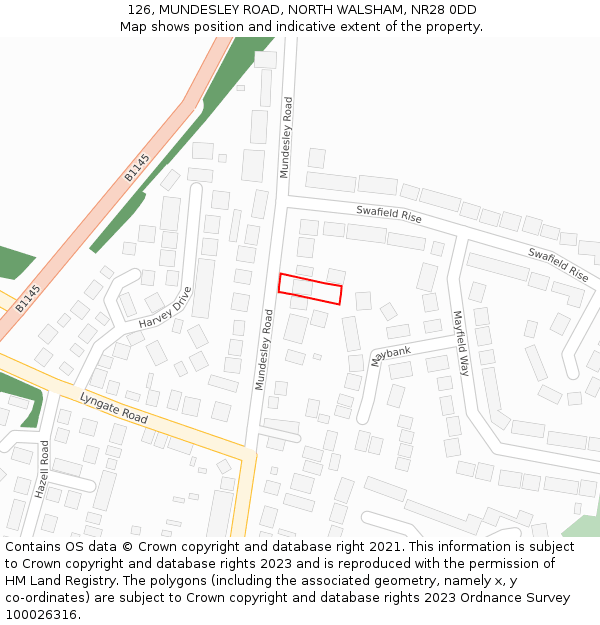 126, MUNDESLEY ROAD, NORTH WALSHAM, NR28 0DD: Location map and indicative extent of plot