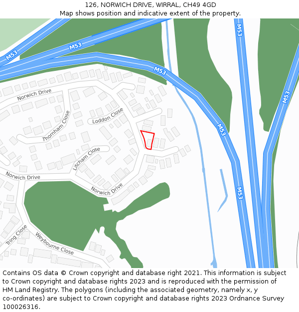 126, NORWICH DRIVE, WIRRAL, CH49 4GD: Location map and indicative extent of plot