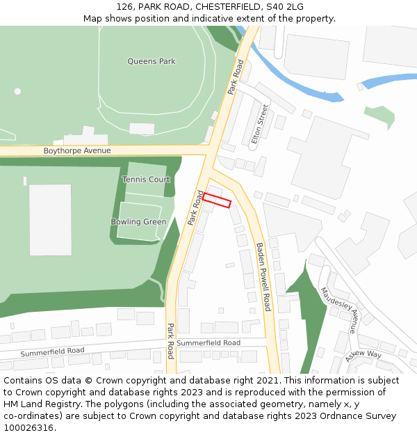 126, PARK ROAD, CHESTERFIELD, S40 2LG: Location map and indicative extent of plot