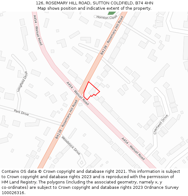 126, ROSEMARY HILL ROAD, SUTTON COLDFIELD, B74 4HN: Location map and indicative extent of plot