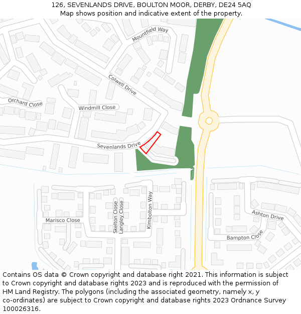 126, SEVENLANDS DRIVE, BOULTON MOOR, DERBY, DE24 5AQ: Location map and indicative extent of plot
