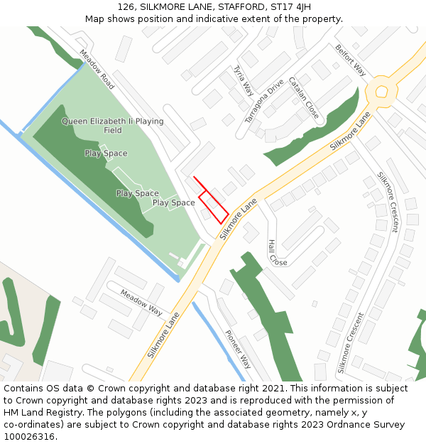 126, SILKMORE LANE, STAFFORD, ST17 4JH: Location map and indicative extent of plot