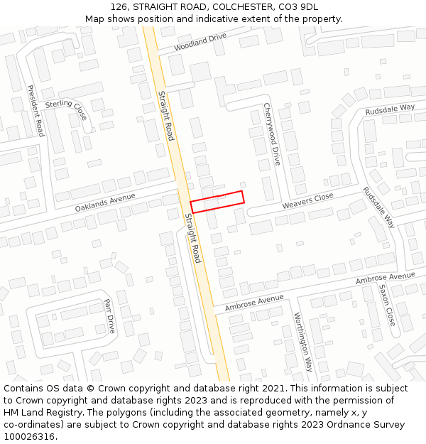 126, STRAIGHT ROAD, COLCHESTER, CO3 9DL: Location map and indicative extent of plot