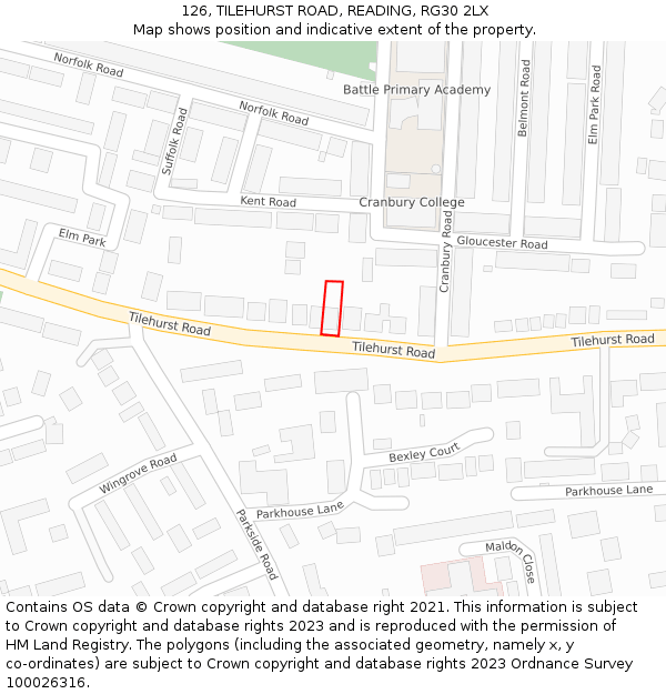 126, TILEHURST ROAD, READING, RG30 2LX: Location map and indicative extent of plot