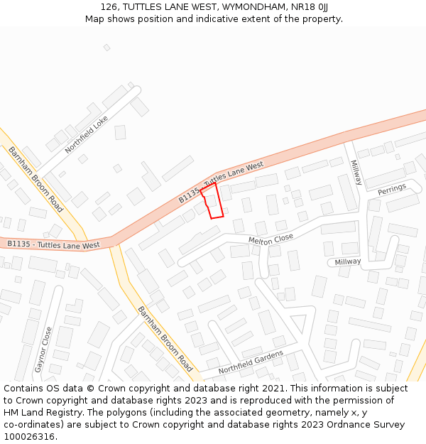 126, TUTTLES LANE WEST, WYMONDHAM, NR18 0JJ: Location map and indicative extent of plot