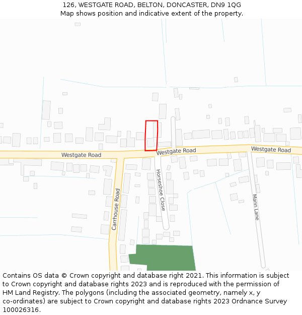 126, WESTGATE ROAD, BELTON, DONCASTER, DN9 1QG: Location map and indicative extent of plot