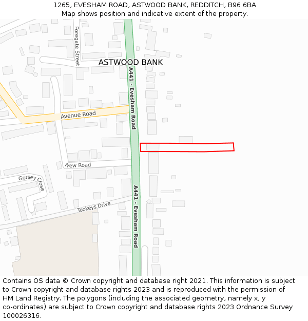 1265, EVESHAM ROAD, ASTWOOD BANK, REDDITCH, B96 6BA: Location map and indicative extent of plot