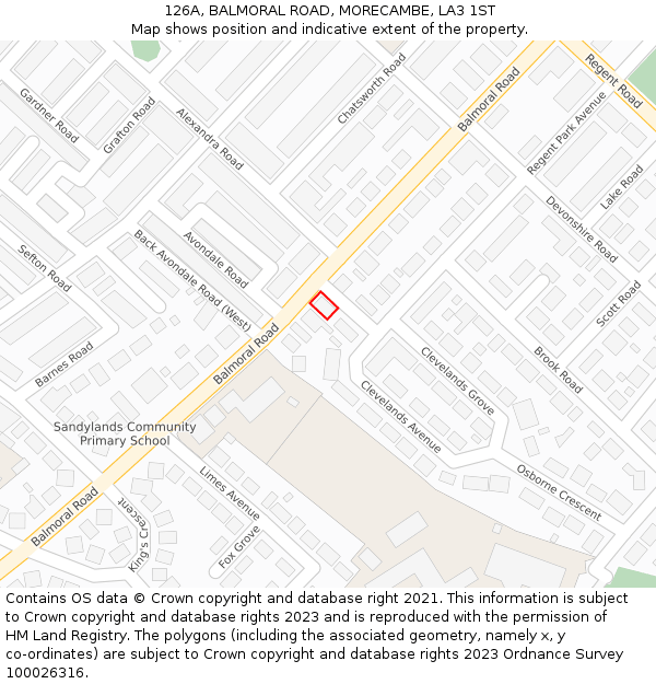 126A, BALMORAL ROAD, MORECAMBE, LA3 1ST: Location map and indicative extent of plot