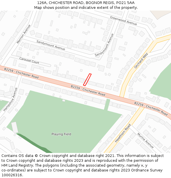 126A, CHICHESTER ROAD, BOGNOR REGIS, PO21 5AA: Location map and indicative extent of plot