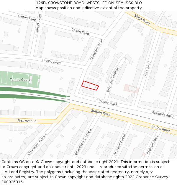 126B, CROWSTONE ROAD, WESTCLIFF-ON-SEA, SS0 8LQ: Location map and indicative extent of plot