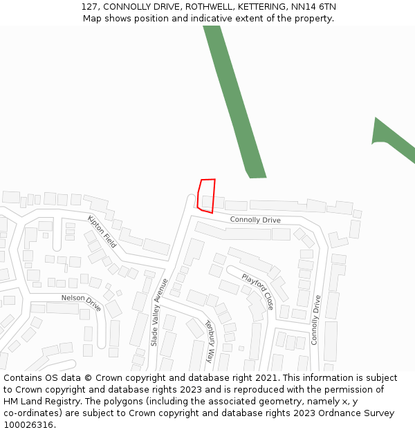 127, CONNOLLY DRIVE, ROTHWELL, KETTERING, NN14 6TN: Location map and indicative extent of plot