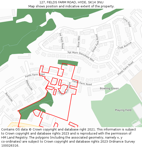 127, FIELDS FARM ROAD, HYDE, SK14 3NU: Location map and indicative extent of plot