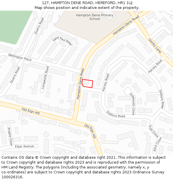 127, HAMPTON DENE ROAD, HEREFORD, HR1 1UJ: Location map and indicative extent of plot