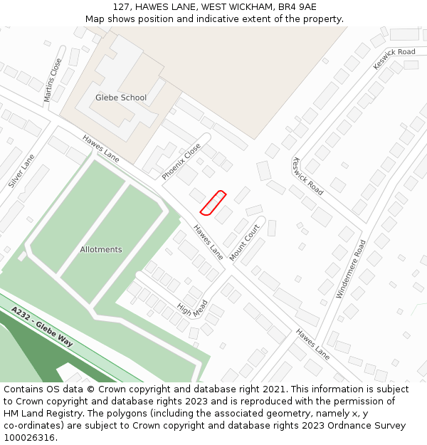 127, HAWES LANE, WEST WICKHAM, BR4 9AE: Location map and indicative extent of plot