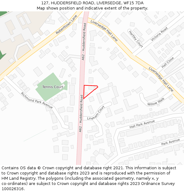 127, HUDDERSFIELD ROAD, LIVERSEDGE, WF15 7DA: Location map and indicative extent of plot
