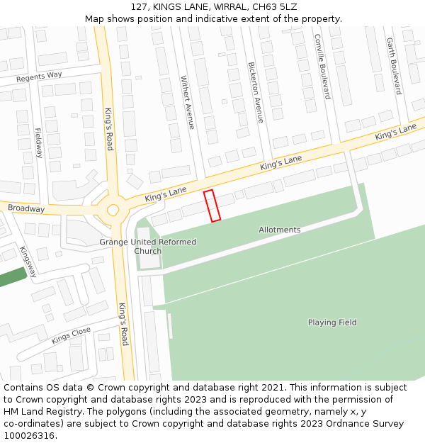 127, KINGS LANE, WIRRAL, CH63 5LZ: Location map and indicative extent of plot