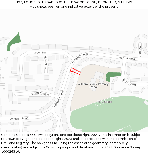 127, LONGCROFT ROAD, DRONFIELD WOODHOUSE, DRONFIELD, S18 8XW: Location map and indicative extent of plot