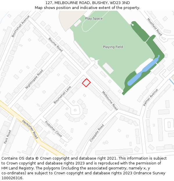 127, MELBOURNE ROAD, BUSHEY, WD23 3ND: Location map and indicative extent of plot