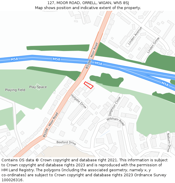 127, MOOR ROAD, ORRELL, WIGAN, WN5 8SJ: Location map and indicative extent of plot