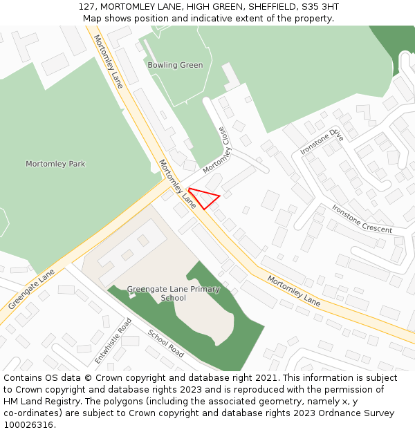 127, MORTOMLEY LANE, HIGH GREEN, SHEFFIELD, S35 3HT: Location map and indicative extent of plot