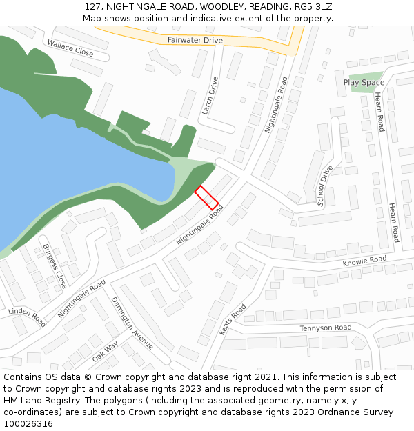 127, NIGHTINGALE ROAD, WOODLEY, READING, RG5 3LZ: Location map and indicative extent of plot