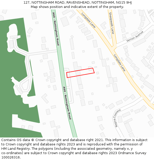 127, NOTTINGHAM ROAD, RAVENSHEAD, NOTTINGHAM, NG15 9HJ: Location map and indicative extent of plot