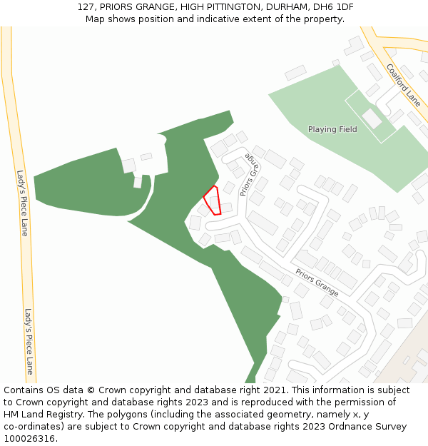 127, PRIORS GRANGE, HIGH PITTINGTON, DURHAM, DH6 1DF: Location map and indicative extent of plot
