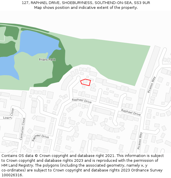 127, RAPHAEL DRIVE, SHOEBURYNESS, SOUTHEND-ON-SEA, SS3 9UR: Location map and indicative extent of plot