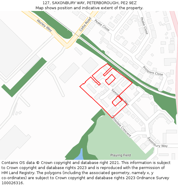 127, SAXONBURY WAY, PETERBOROUGH, PE2 9EZ: Location map and indicative extent of plot