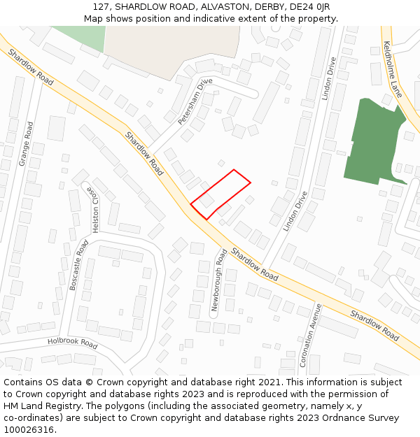 127, SHARDLOW ROAD, ALVASTON, DERBY, DE24 0JR: Location map and indicative extent of plot