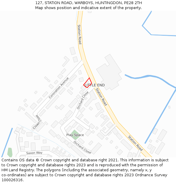 127, STATION ROAD, WARBOYS, HUNTINGDON, PE28 2TH: Location map and indicative extent of plot