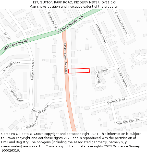 127, SUTTON PARK ROAD, KIDDERMINSTER, DY11 6JG: Location map and indicative extent of plot