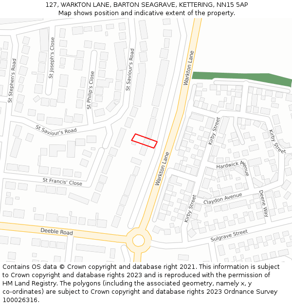 127, WARKTON LANE, BARTON SEAGRAVE, KETTERING, NN15 5AP: Location map and indicative extent of plot