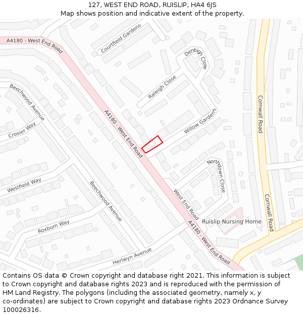 127, WEST END ROAD, RUISLIP, HA4 6JS: Location map and indicative extent of plot