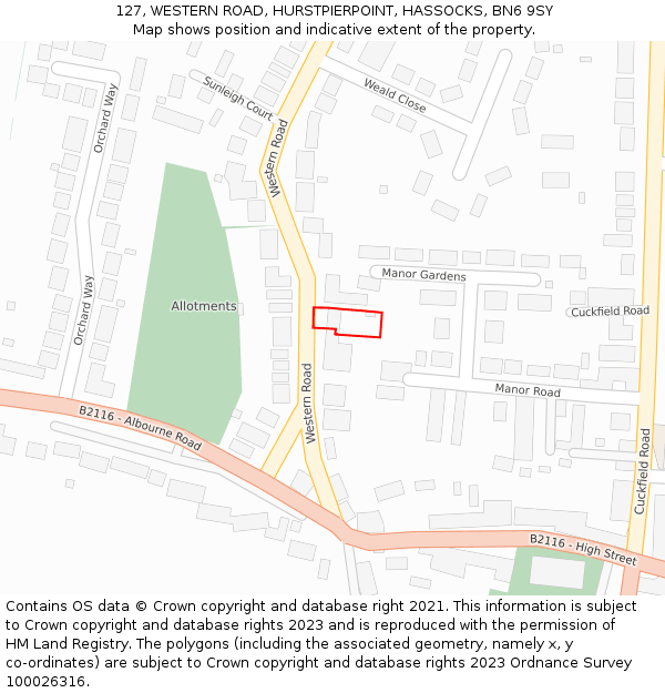 127, WESTERN ROAD, HURSTPIERPOINT, HASSOCKS, BN6 9SY: Location map and indicative extent of plot