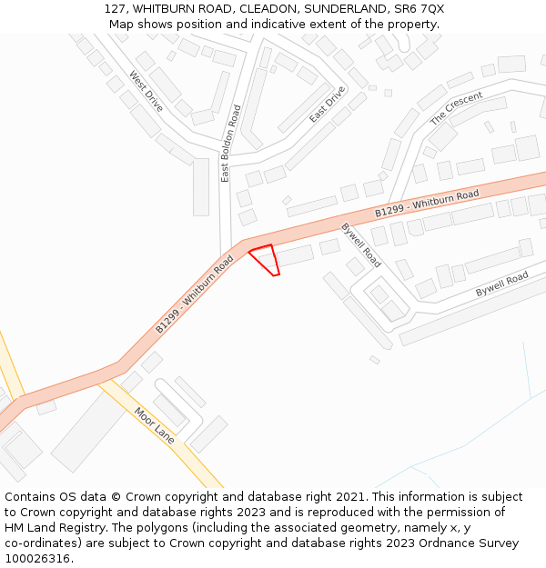127, WHITBURN ROAD, CLEADON, SUNDERLAND, SR6 7QX: Location map and indicative extent of plot