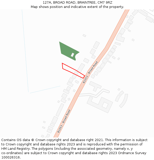 127A, BROAD ROAD, BRAINTREE, CM7 9RZ: Location map and indicative extent of plot