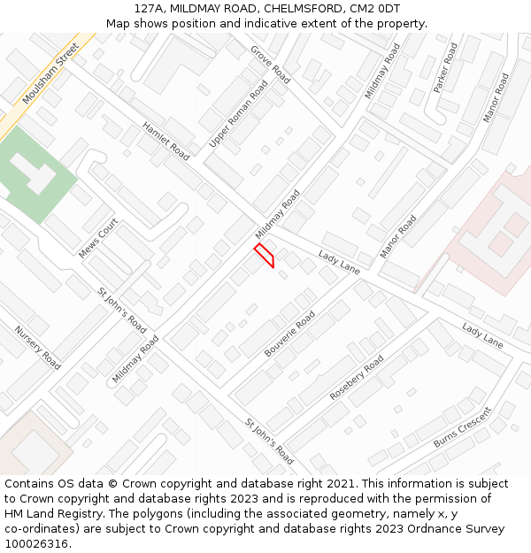 127A, MILDMAY ROAD, CHELMSFORD, CM2 0DT: Location map and indicative extent of plot