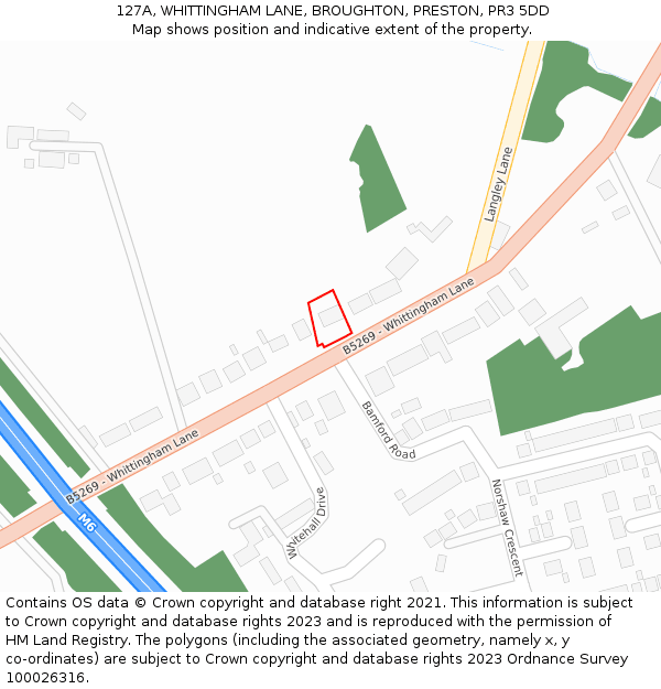 127A, WHITTINGHAM LANE, BROUGHTON, PRESTON, PR3 5DD: Location map and indicative extent of plot