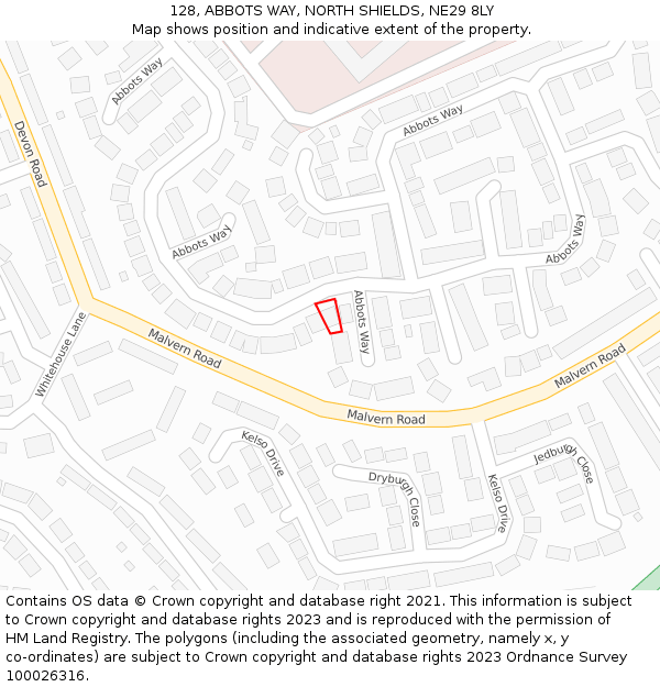 128, ABBOTS WAY, NORTH SHIELDS, NE29 8LY: Location map and indicative extent of plot