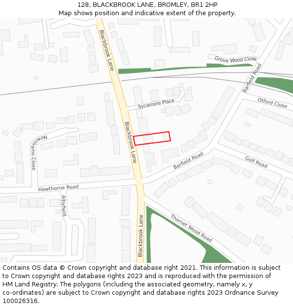 128, BLACKBROOK LANE, BROMLEY, BR1 2HP: Location map and indicative extent of plot