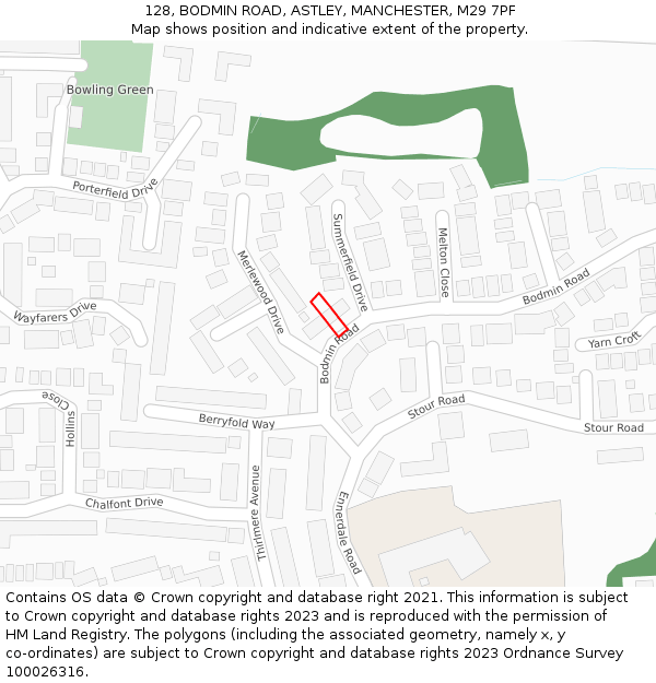 128, BODMIN ROAD, ASTLEY, MANCHESTER, M29 7PF: Location map and indicative extent of plot