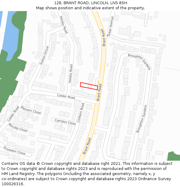 128, BRANT ROAD, LINCOLN, LN5 8SH: Location map and indicative extent of plot