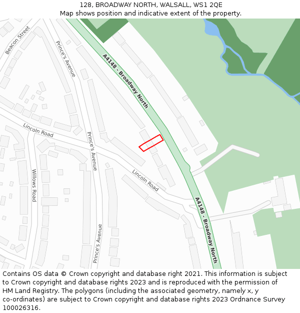 128, BROADWAY NORTH, WALSALL, WS1 2QE: Location map and indicative extent of plot