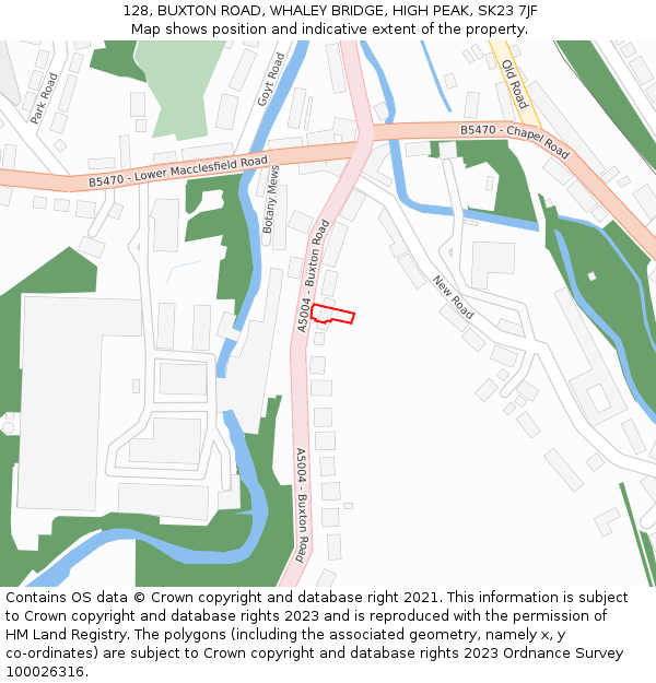 128, BUXTON ROAD, WHALEY BRIDGE, HIGH PEAK, SK23 7JF: Location map and indicative extent of plot