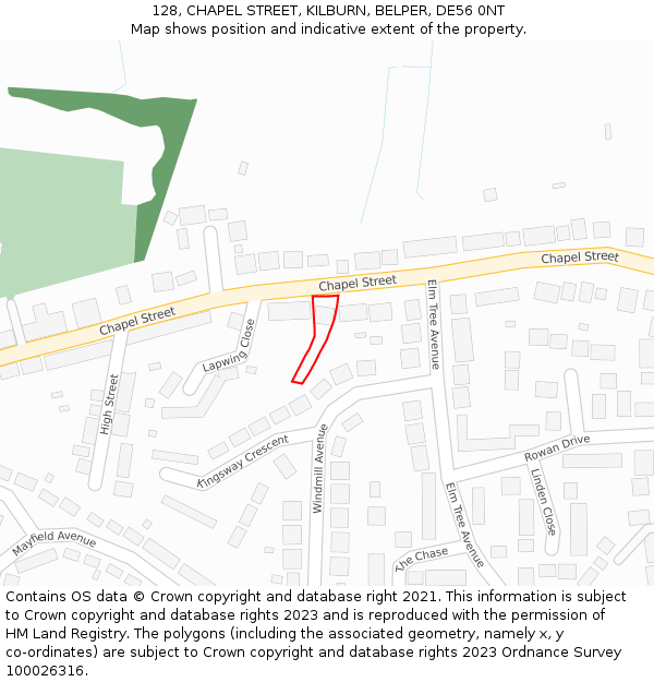 128, CHAPEL STREET, KILBURN, BELPER, DE56 0NT: Location map and indicative extent of plot