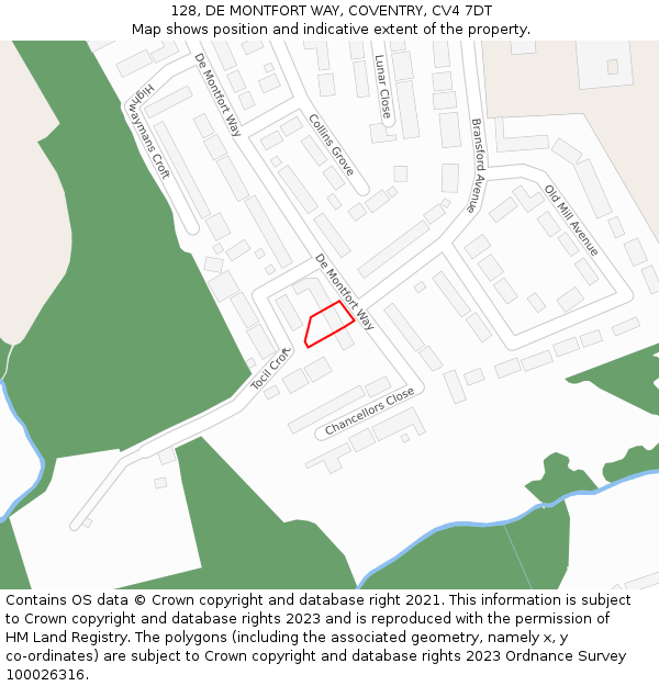 128, DE MONTFORT WAY, COVENTRY, CV4 7DT: Location map and indicative extent of plot