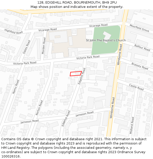 128, EDGEHILL ROAD, BOURNEMOUTH, BH9 2PU: Location map and indicative extent of plot