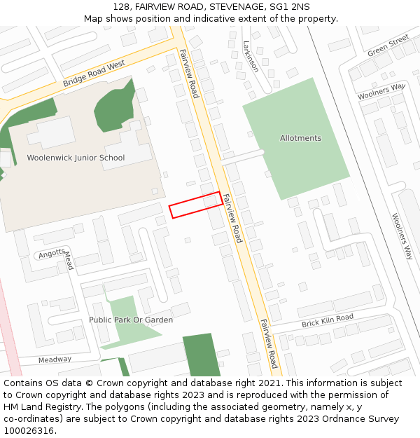 128, FAIRVIEW ROAD, STEVENAGE, SG1 2NS: Location map and indicative extent of plot