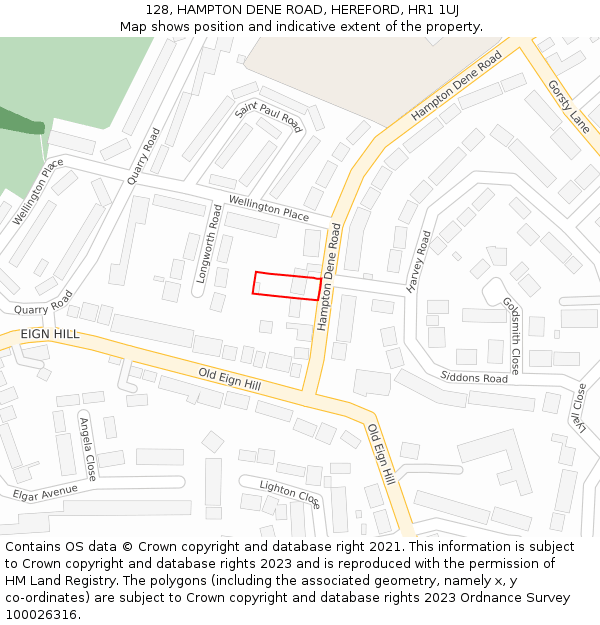 128, HAMPTON DENE ROAD, HEREFORD, HR1 1UJ: Location map and indicative extent of plot